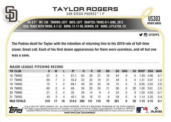 2022 Topps Update #US303 Taylor Rogers Back