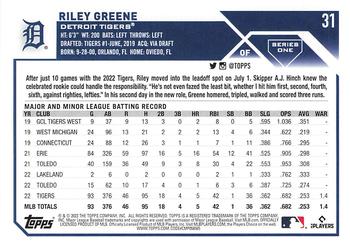 2023 Topps #31 Riley Greene Back