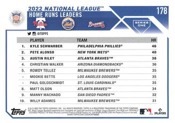 2023 Topps #178 NL HRs Leaders (Kyle Schwarber / Pete Alonso / Austin Riley) Back