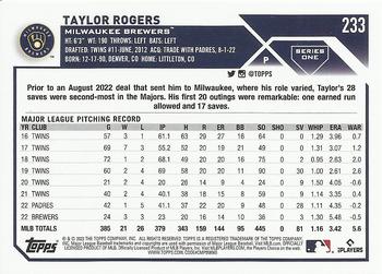 2023 Topps #233 Taylor Rogers Back