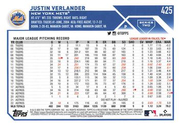 2023 Topps #425 Justin Verlander Back