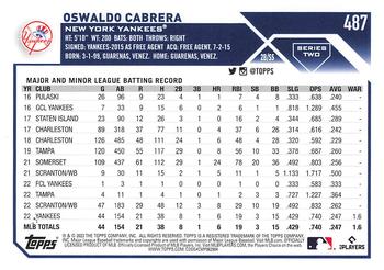 2023 Topps #487 Oswaldo Cabrera Back