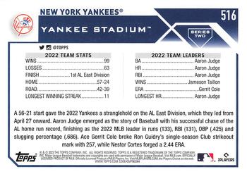 2023 Topps #516 New York Yankees Back