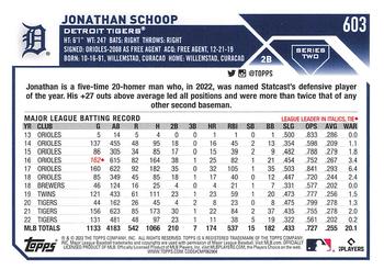 2023 Topps #603 Jonathan Schoop Back