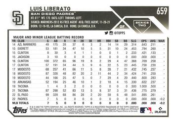 2023 Topps #659 Luis Liberato Back