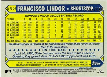 2022 Topps - 1987 Topps Baseball 35th Anniversary Chrome Silver Pack Blue (Series One) #T87C-26 Francisco Lindor Back