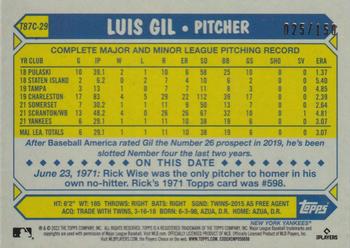 2022 Topps - 1987 Topps Baseball 35th Anniversary Chrome Silver Pack Blue (Series One) #T87C-29 Luis Gil Back