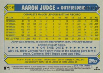2022 Topps - 1987 Topps Baseball 35th Anniversary Chrome Silver Pack Blue (Series One) #T87C-37 Aaron Judge Back