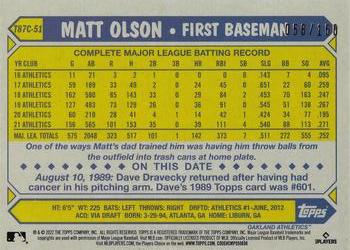 2022 Topps - 1987 Topps Baseball 35th Anniversary Chrome Silver Pack Blue (Series One) #T87C-51 Matt Olson Back