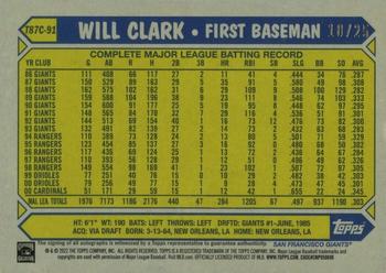 2022 Topps - 1987 Topps Baseball 35th Anniversary Chrome Silver Pack Autographs Orange (Series One) #T87C-91 Will Clark Back