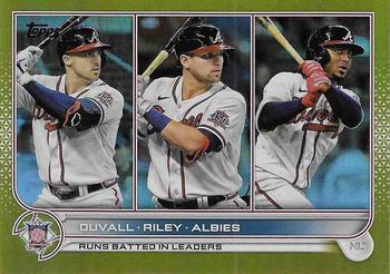 2022 Topps - Gold Foil #181 NL RBI Leaders (Adam Duvall / Austin Riley / Ozzie Albies) Front