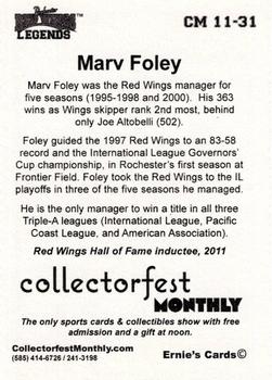 2011 Rochester Red Wings Legends #CM 11-31 Marv Foley Back