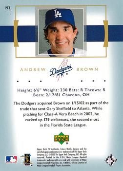 2003 Upper Deck Finite - 2003 SP Authentic Rookie Update #193 Andrew Brown Back