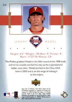 2003 Upper Deck Finite - 2003 SP Authentic Rookie Update #213 Jeremy Wedel Back