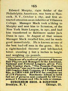 1915 Cracker Jack (E145) #165 Eddie Murphy Back