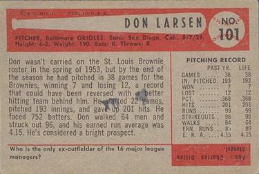 1954 Bowman #101 Don Larsen Back