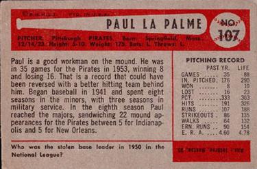 1954 Bowman #107 Paul LaPalme Back