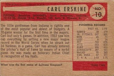 1954 Bowman #10 Carl Erskine Back