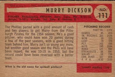 1954 Bowman #111 Murry Dickson Back