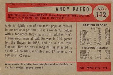 1954 Bowman #112 Andy Pafko Back
