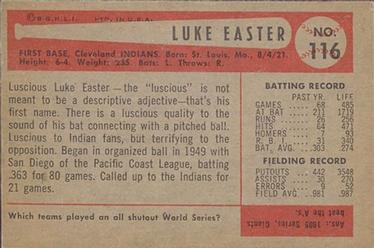 1954 Bowman #116 Luke Easter Back
