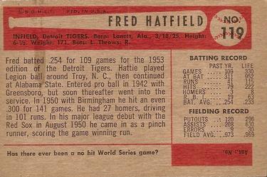 1954 Bowman #119 Fred Hatfield Back
