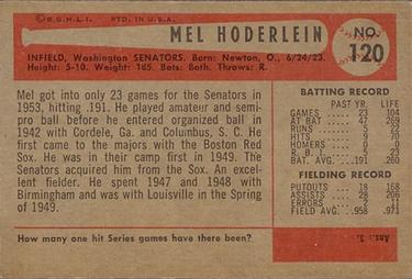 1954 Bowman #120 Mel Hoderlein Back