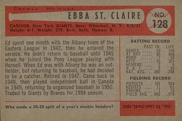 1954 Bowman #128 Ebba St. Claire Back