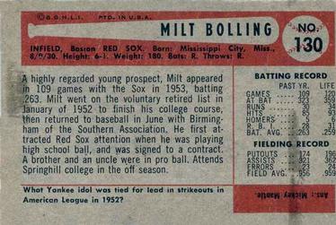 1954 Bowman #130 Milt Bolling Back