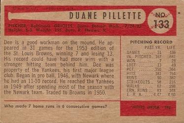 1954 Bowman #133 Duane Pillette Back