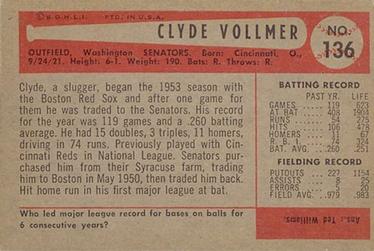 1954 Bowman #136 Clyde Vollmer Back