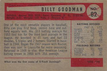 1954 Bowman #82 Billy Goodman Back