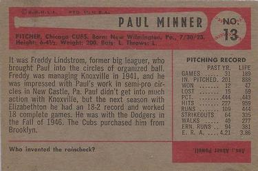 1954 Bowman #13 Paul Minner Back