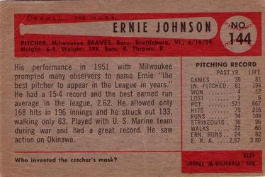 1954 Bowman #144 Ernie Johnson Back