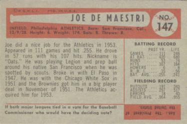 1954 Bowman #147 Joe DeMaestri Back