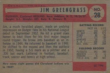 1954 Bowman #28 Jim Greengrass Back