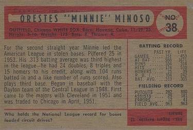1954 Bowman #38 Orestes Minoso Back