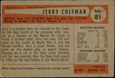 1954 Bowman #81 Jerry Coleman Back