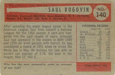 1954 Bowman #140 Saul Rogovin Back