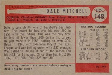1954 Bowman #148 Dale Mitchell Back