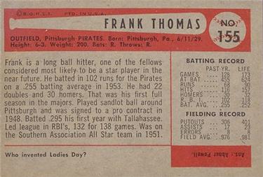 1954 Bowman #155 Frank Thomas Back