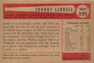 1954 Bowman #159 Johnny Lindell Back