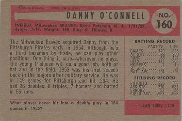 1954 Bowman #160 Danny O'Connell Back
