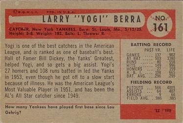 1954 Bowman #161 Yogi Berra Back