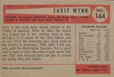 1954 Bowman #164 Early Wynn Back