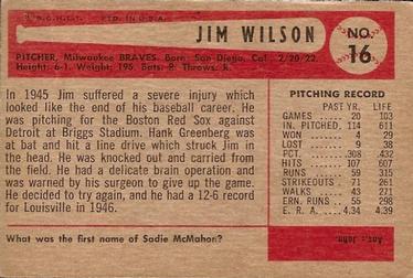 1954 Bowman #16 Jim Wilson Back
