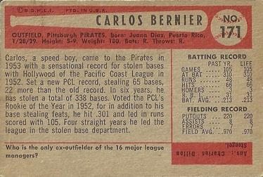 1954 Bowman #171 Carlos Bernier Back