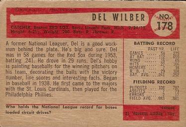 1954 Bowman #178 Del Wilber Back