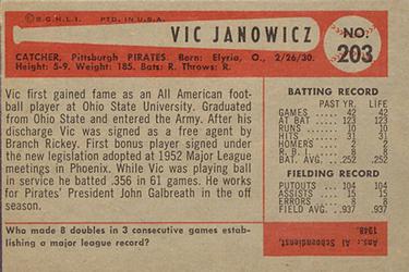 1954 Bowman #203 Vic Janowicz Back