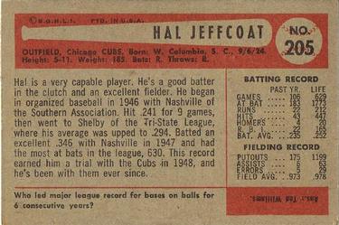 1954 Bowman #205 Hal Jeffcoat Back